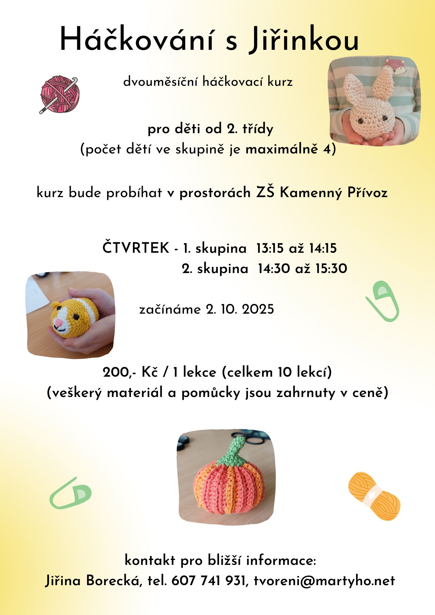 Kurz háčkování pro děti v ZŠ Kamenný Přívoz